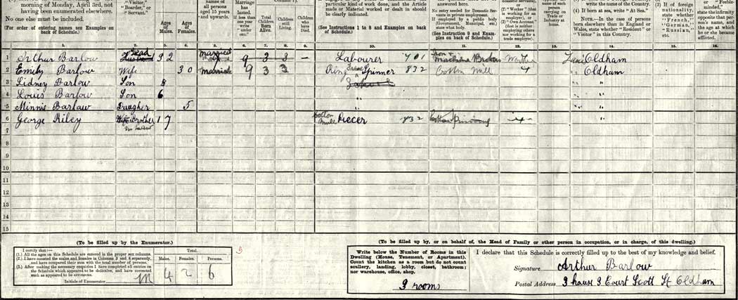 Private Arthur Lumb Barlow, 1911 census return