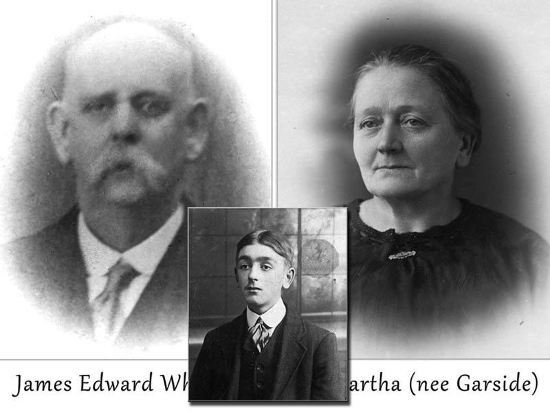 Edward Garside Whitehead with his parents, James Edward Whitehead and Martha (nee Garside)