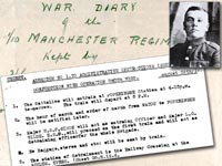 Walter Mills, VC, and War Diary extract, Manchester Regiment, 1st/10th Battalion (Oldham Territorials)