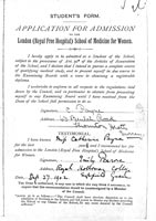 application for admission to Medical School 1902