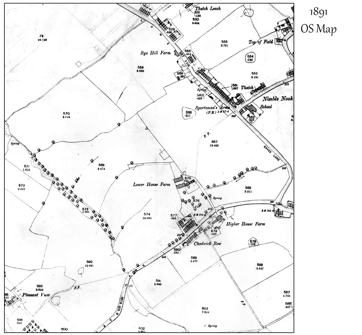 A photocopy of a Map from 1617 showing a part of Chadderton.