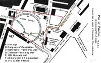 Plan of Peterloo showing the disposition of crowds and troops in August 1819