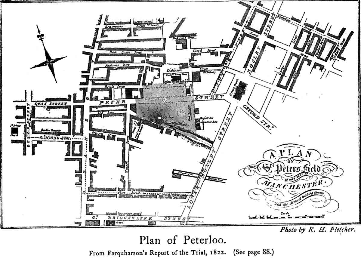 Plan of Peterloo showing the surrounding streets.