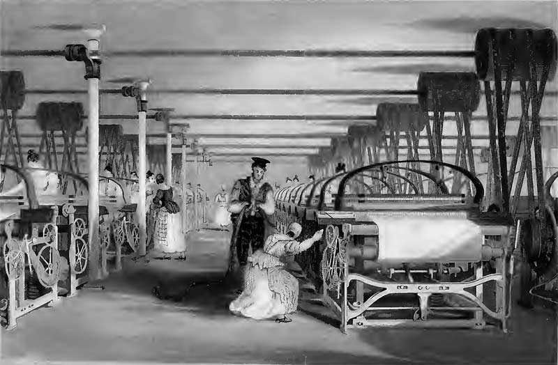 Power Loom weaving - One of a series of drawing associated with the Swainson & Birley Mill, Nr. Preston.1834 
