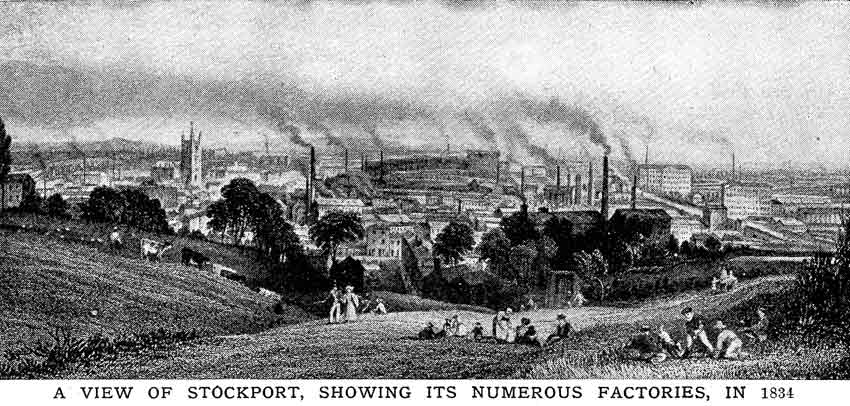 A View of Stockport Showing Numerous Factories in 1834