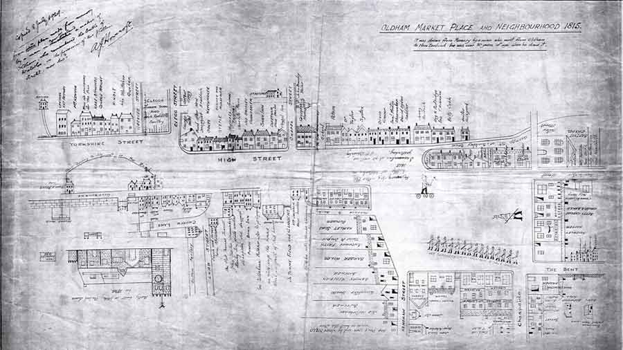 The Brierley Map : Oldham Market Place, High Street & Yorkshire Street, 1815