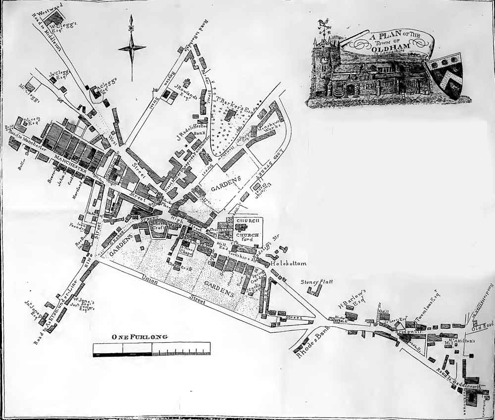 James Butterworth's Map in ' An Historical and Descriptive Account of the Town and Parochial Chapelry of Oldham in the County of Lancaster' 1817