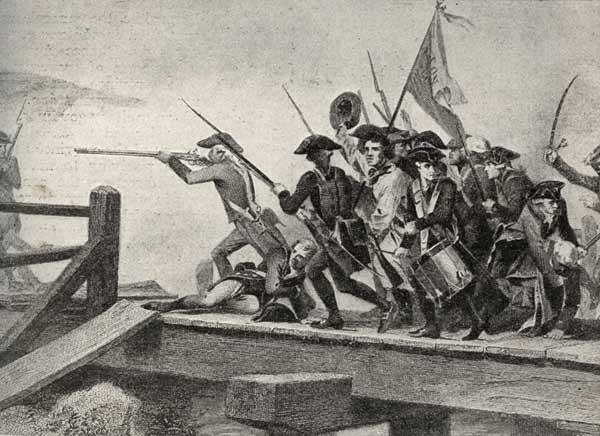 The first engagement in the American War of Independence : Concord Bridge