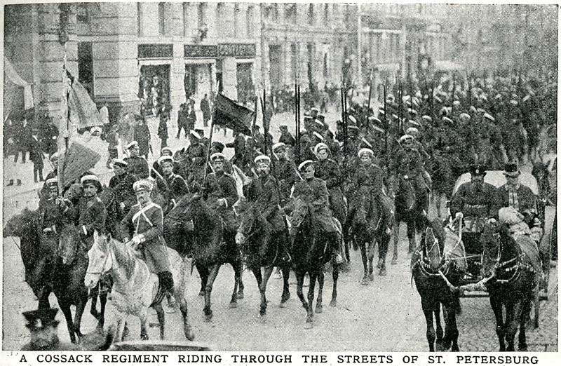 Cossacks riding through St Petersburg