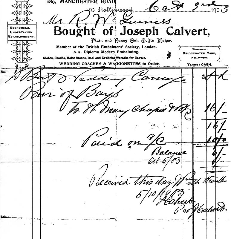 1903, Receipt for a Wedding Carriage and a Pair of Bay Horses.