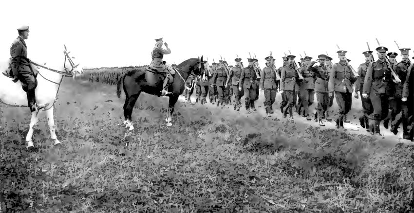 The Grenadier Guards marching past their Colonel, Field-Marshal, H.R.H. The Duke of Connaught, K.G., November 1st, 1916 