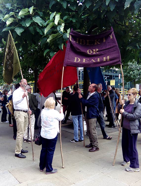 Some of the replica banners, used in the film, carried by the Reformers.