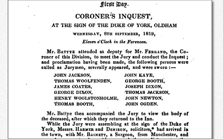 the Inquest into the death of John Lees, Oldham, in September 1819