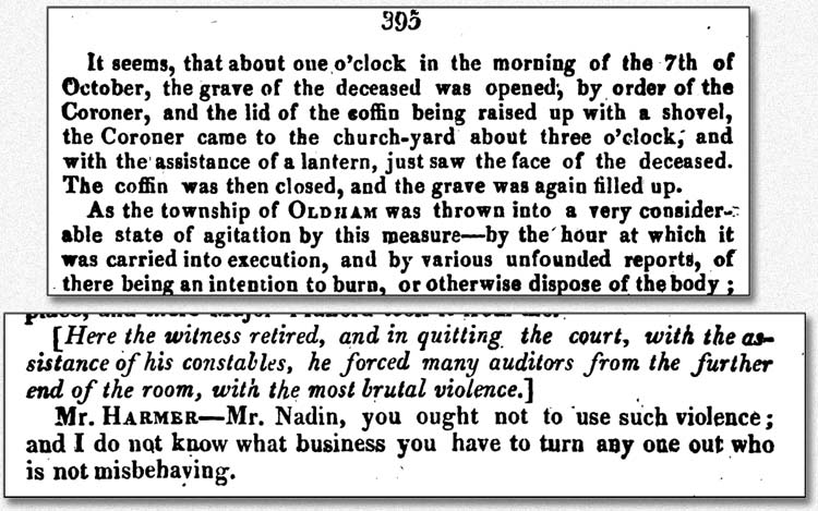 Inquest of John Lees, Oldham, September 1819 - " ... the grave of the deceased was opened ..."