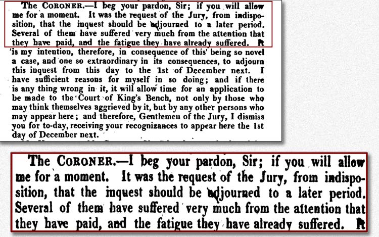 Inquest of John Lees, Oldham, September 1819 - The Jury adjourned