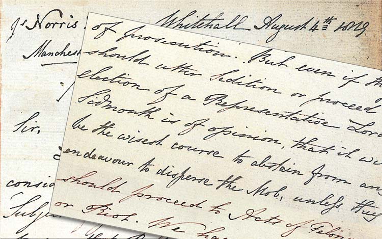 Letter between Whitehall & Norris (Manchester Magistrate) in 1819