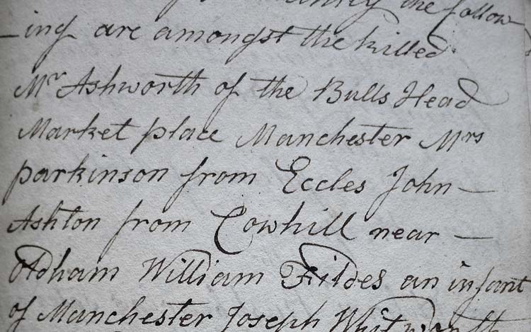 Detail from William Rowbottom's Diary entry 16th August 1819