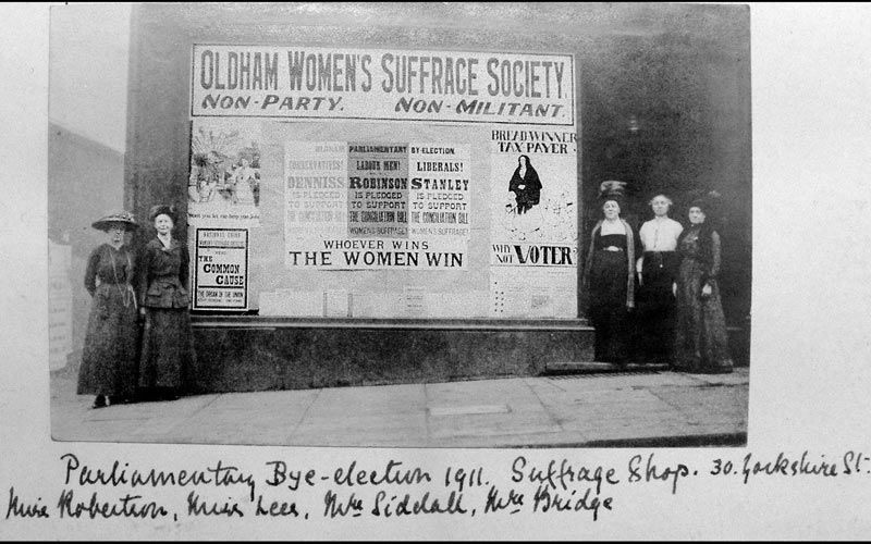 Oldham Suffrage Society, Parliamentary Bye-election 1911, Suffrage Shop, 30 Yorkshire Street.