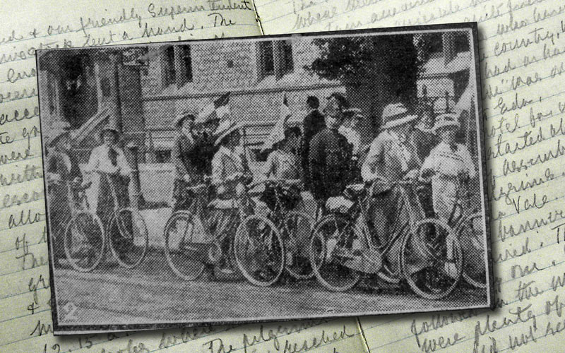 Oldham Women's Suffrage Society, 1913, NUWSS Suffragist Pilgrimage newspaper clipping from the Commemoration Album presented to retiring President, Marjory Lees