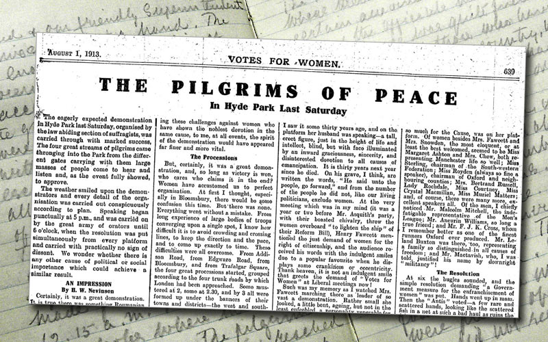 1913, NUWSS Suffragist Pilgrimage ... Report in WSPU journal, 'Votes for Women'